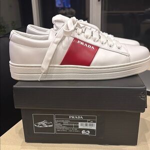 Prada women's White Sneakers with Red Accent size 39